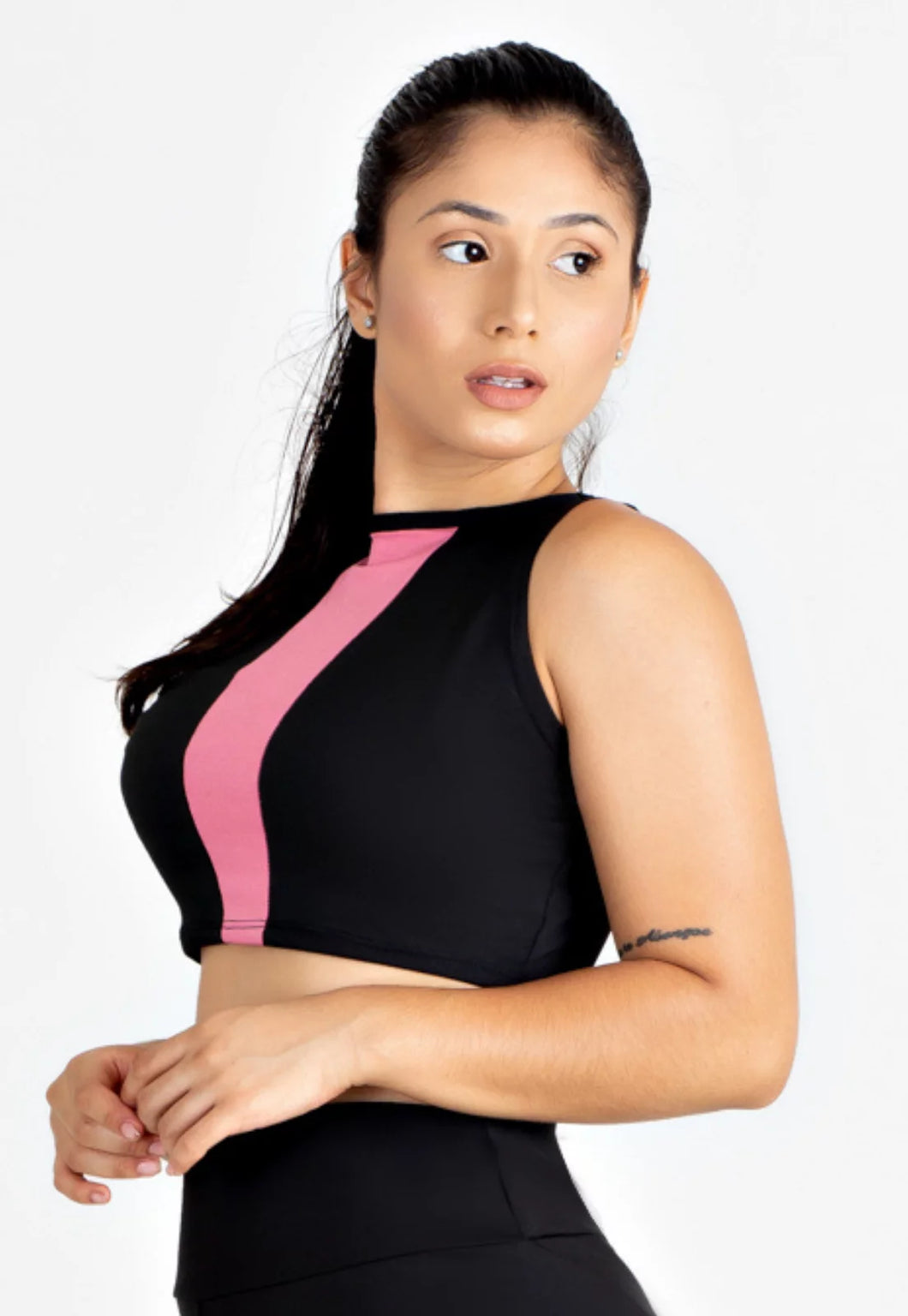 Cropped Fitness Longo Preto com Rosê - Velure Couture