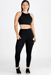 Conjunto Fitness Cropped e Calça Legging Preto Rosê REF: LX98