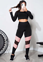 Conjunto Fitness Cropped Manga Longa e Calça Legging