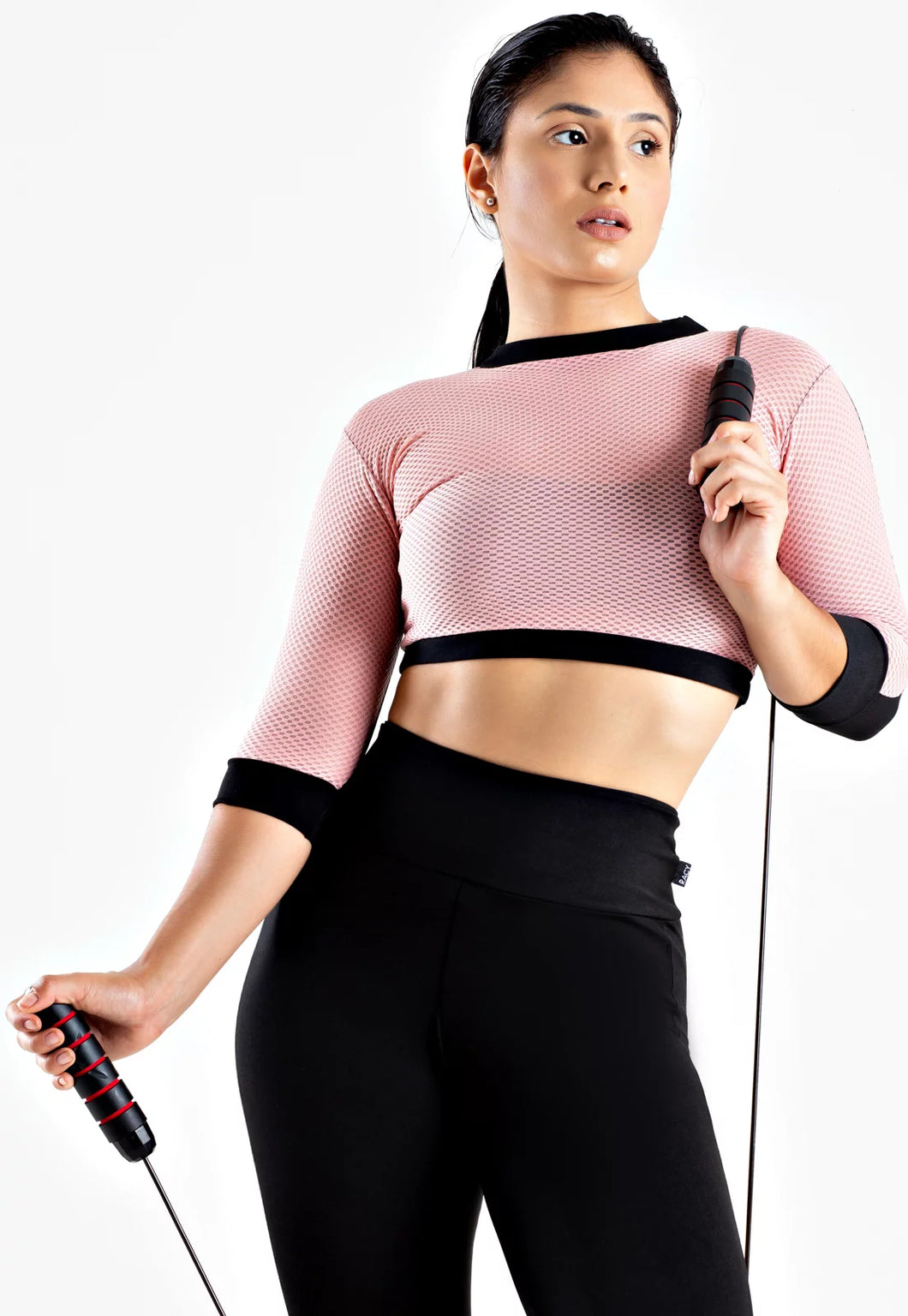 Cropped Feminino Fitness 2 Cores Preto e Rosê - Velure Couture