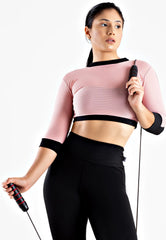 Cropped Feminino Fitness 2 Cores Preto e Rosê | LX126