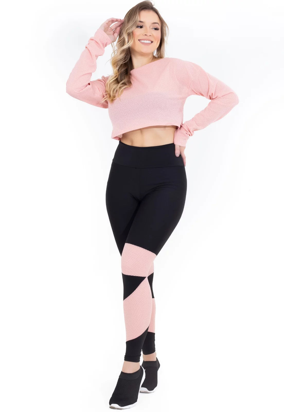 Conjunto Metamorfose Cropped Em Tela + Calça Legging Com Detalhe Rosê - Velure Couture
