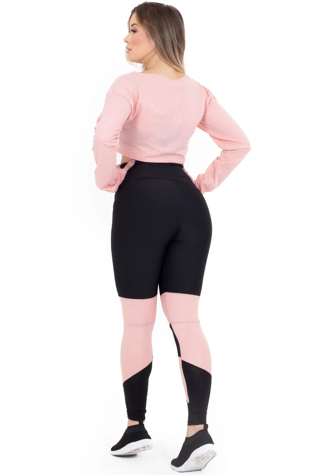 Conjunto Metamorfose Cropped Em Tela + Calça Legging Com Detalhe Rosê - Velure Couture