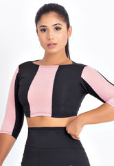 Cropped Fitness Feminino Preto com Rosê | LX151