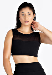 Cropped Fitness Feminino Preto Transparencia