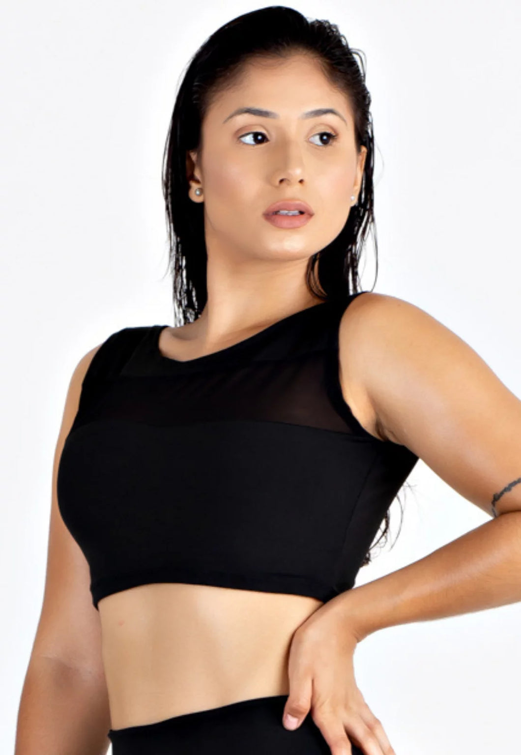 Cropped Fitness Feminino Preto Transparencia - Velure Couture