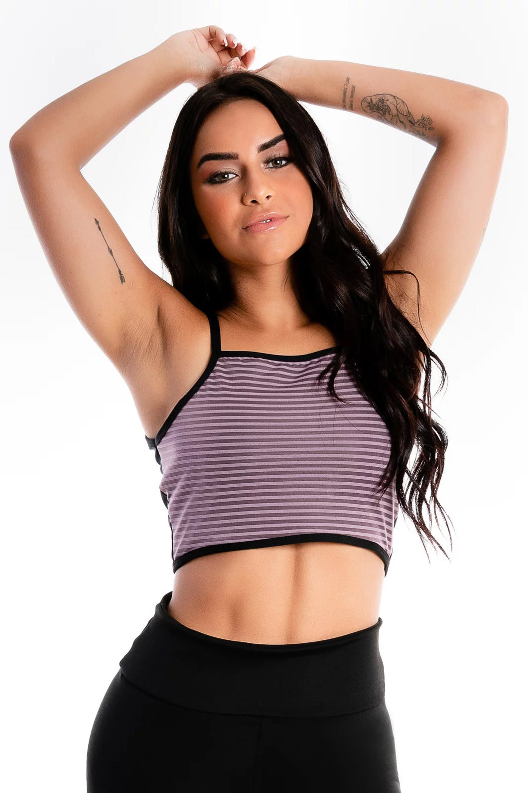 Cropped Alcinha Preto Frente Violeta - Velure Couture