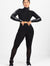 Conjunto Fitness Calça Legging com Elástico Racy e Tela Dry + Cropped Manga Longa Gola Alta Preto - Velure Couture