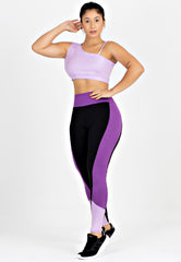 Conjunto Metamorfose Cropped Detalhe Nas Costas + Calça Legging Com Detalhe Lateral Em Roxo e Lilás | MTF21