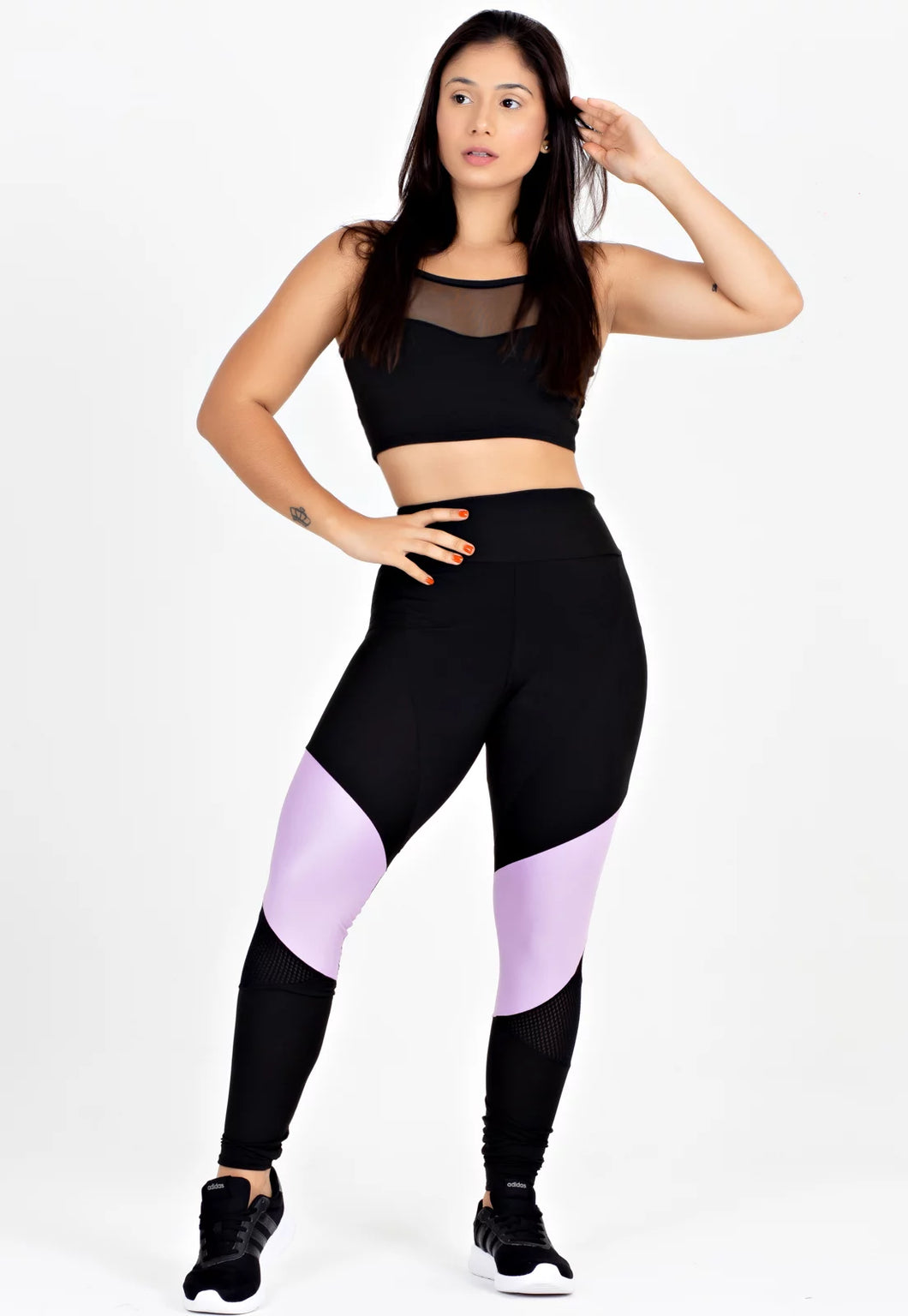 Conjunto Fitness Cropped Tule + Calça Legging Detalhe - Velure Couture