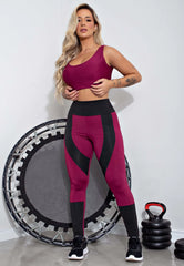 Conjunto Calça Legging e Cropped MaxDefinition Marsala com Preto